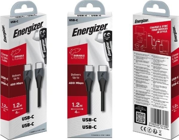 Energizer Classic - USB-C til USB-C-tilkoblingskabel 1,2 m (svart)