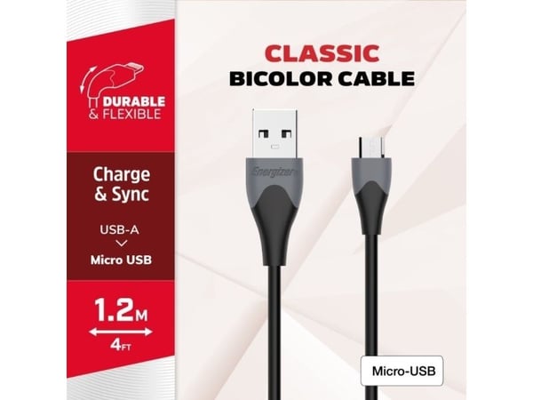 Energizer Classic - USB-A-Micro-USB liitäntäkaapeli 1.2m (musta)