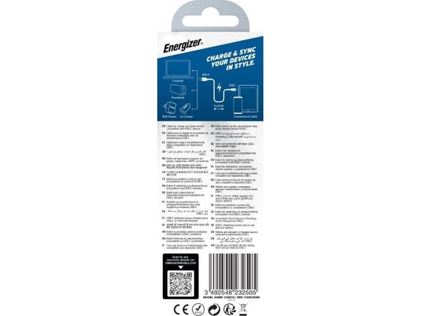 Energizer Ultimate - USB-A USB-C liitäntäkaapeli 2m (valkoinen)