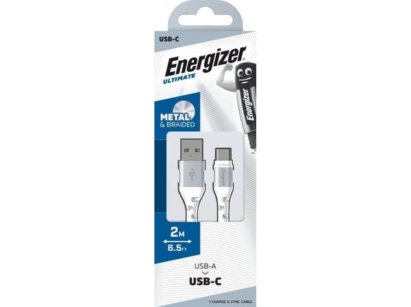 Energizer Ultimate - USB-A USB-C liitäntäkaapeli 2m (valkoinen)