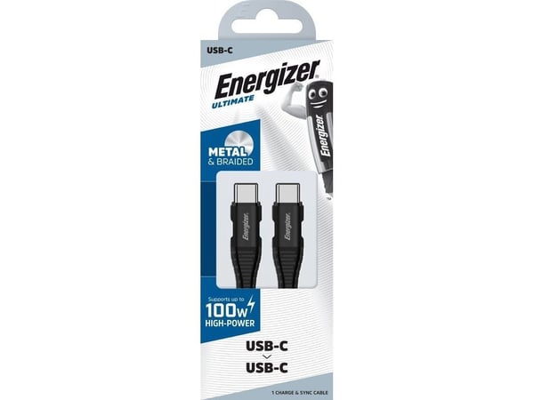 Energizer USB-kabel USB-C til USB-C 2 m, svart (C541CKBK)