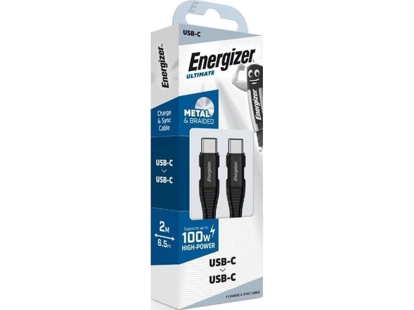 Energizer USB-kabel USB-C til USB-C 2 m, svart (C541CKBK)