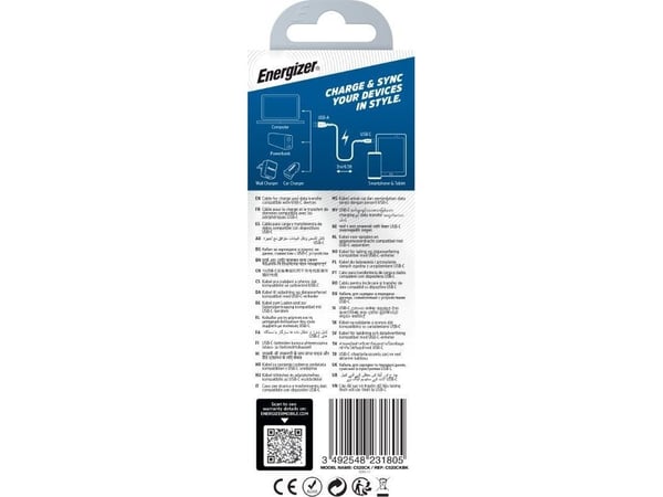 Energizer Ultimate - USB-A til USB-C-tilkoblingskabel 2m (svart)
