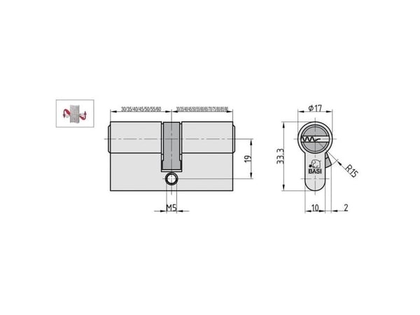 BASI BM5200-3030, Europrofilsylinder, Sølv, 3 stykker, 413 g