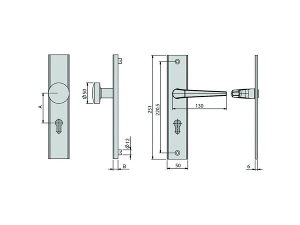 BASI 7900-1101, Håndtakssett for nøkkelbruk, Aluminium, Ambidekstriøs, 7,2 cm