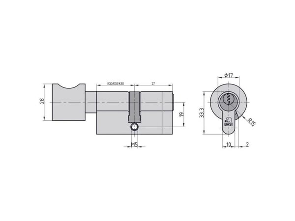BASI 5051-3527-0034, Europrofilsylinder, Messing, Nickel, 3 stykker, 1 stykker, 35 mm, 2,7 cm