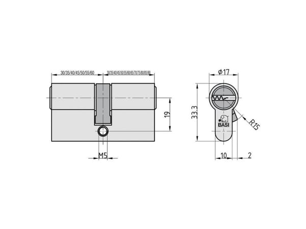 BASI BM5000-2040, Europrofilsylinder, Sølv, 3 stykker, 422 g