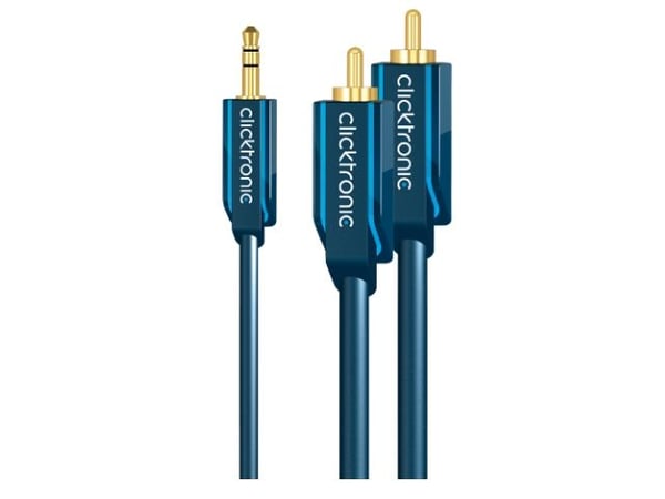 ClickTronic 1m MP3 Adapter, 3.5mm, Hankjønn, 2 x RCA, Hankjønn, 1 m, Blå, Gull