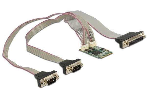 DeLock MiniPCIe I/O PCIe full størrelse 2 x Seriell RS-232 + 1 x Parallell - Adapter Parallell/Seriell - PCI Express 2.0 Mini-kort - RS-232 x 2 + p...