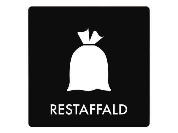 Skilt affaldspiktogram RESTAFFALD 12x12 cm, aluminium, sort/hvid