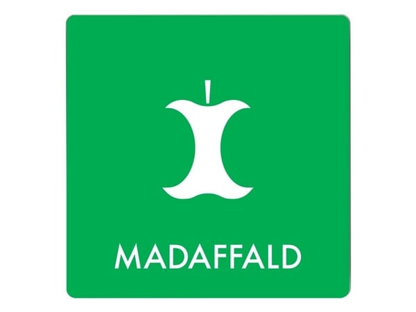 Skilt affaldspiktogram MADAFFALD 12x12 cm, aluminium, grøn/hvid