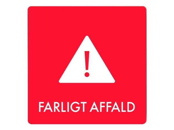 Skylt farligt avfall 12x12 cm, aluminium, röd/vit
