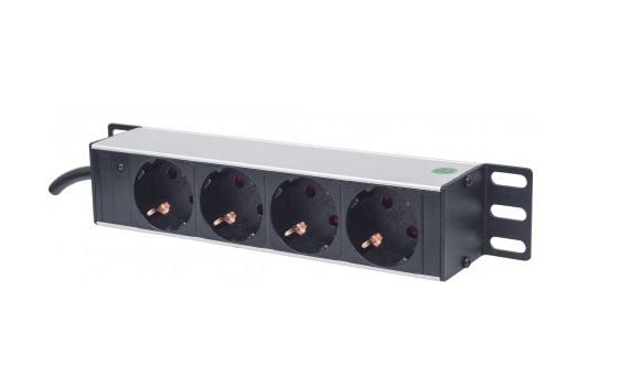 Intellinet 10" 1U 1U Rackmount 4-Way Power Strip - German Type", virran merkkivalolla, ei ylijännitesuojaa, 1.8m virtajohto - pistorasia (rack-vers...