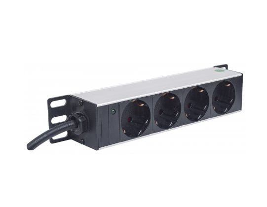 Intellinet 10" 1U 1U Rackmount 4-Way Power Strip - German Type", virran merkkivalolla, ei ylijännitesuojaa, 1.8m virtajohto - pistorasia (rack-vers...