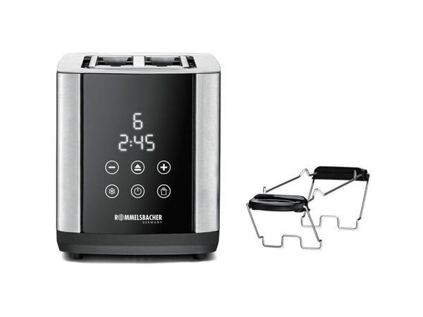 Rommelsbacher TO 850, 2 viipale(i)ta, Musta, Ruostumaton teräs, Ruostumaton teräs, Kosketus, LED, 850 W