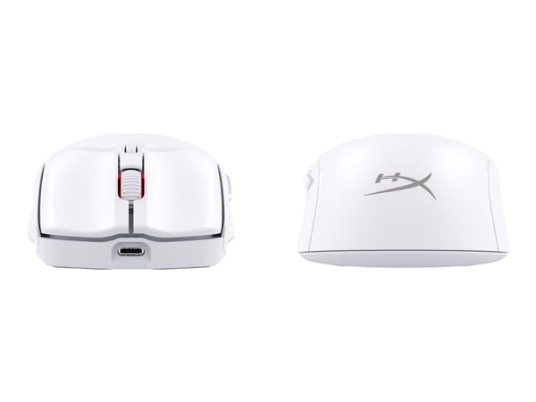 HyperX Pulsefire Haste 2 - Mus - optisk - 6 knapper - trådløs, kablet - 2.4 GHz, Bluetooth 5.0 - USB trådløs mottaker - hvit