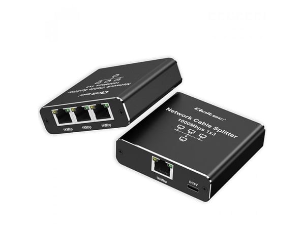 Qoltec - Verkkoyhteys - mini, RJ-45, 1000Mb/s, USB-C, alumiini - 3 x 10/100/1000 - työpöytätietokoneet