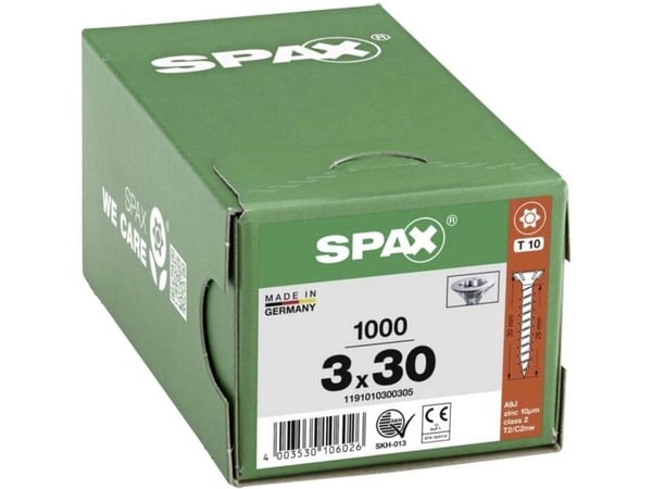 SPAX 1191010300305 Puuruuvi 3 mm 30 mm T-STAR Plus Teräs WIROX 1000 kpl