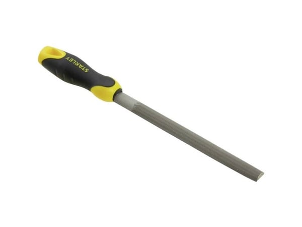 Stanley 0-22-501, Fil, Halvrund fil, Mellom grov og 2. kutt, Kull stål, Sort, Gult, Grep som ikke glir, Mykt grep