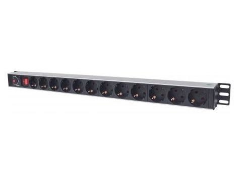 Intellinet 714044, 1U, Horisontal, Aluminium, Svart, 12 AC-utganger, Type F