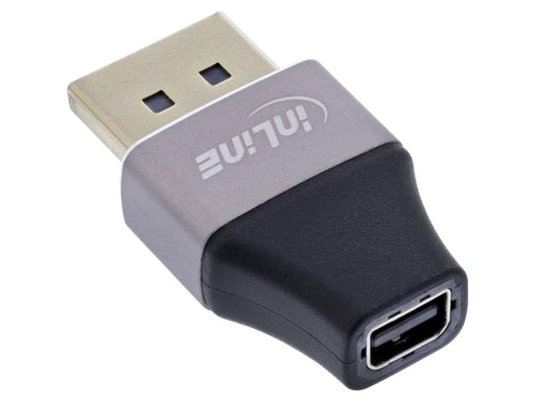 InLine 17291B, DisplayPort, Mini DisplayPort, Svart, Grå