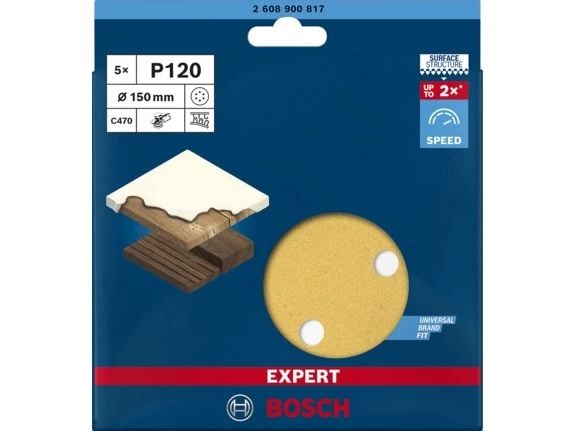 Slipeplate Bosch EXPERT Ø 150 mm 6-hulls korn 120 (VE=5 stk.)