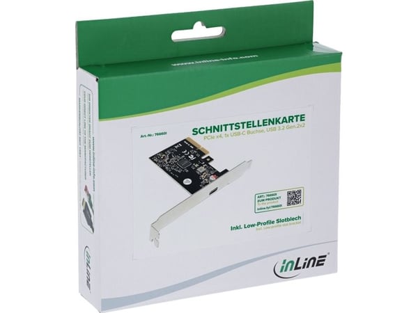 InLine 76660I, PCIe, USB typ-C, hankontakt, låg profil, PCIe 3.0, Taiwan