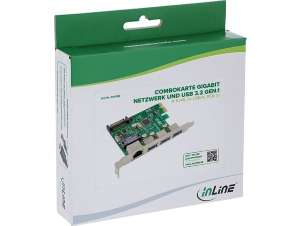 InLine kombikort Gigabit-nätverk och USB 3.2 Gen.1 1x RJ45 3x USB-A (51125R)
