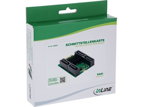 InLine-liitäntäkortti M.2 Key B+M 4x SATA-liitäntään RAID HyperDuo (76660U)