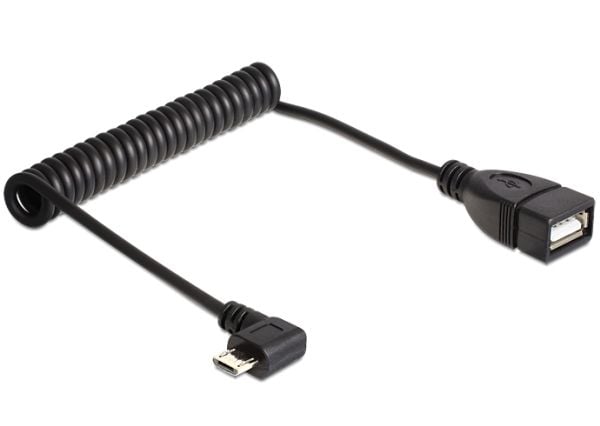 Delock - USB-kaapeli - USB (hun) til Micro-USB Type B (han) - USB 2.0 OTG - 50 cm - 90° stikforbindelse, snoet