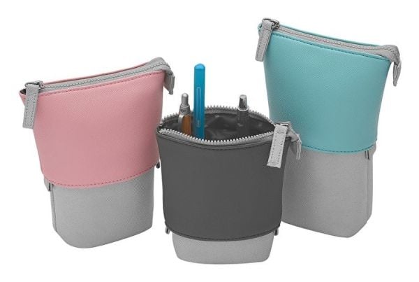 Wedo 242 73009, Mykt penal, Stoff, Kunstig lær, Polyester, Grå, Rosa, Monokromatisk, Innendørs, Glidelås