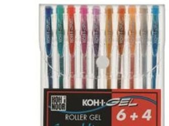 Koh-I-Noor NAGP10S, Gelépenn med hette, Blå, Grønn, Grå, Oransje, Rosa, Rød, Flerfarget, Plast, Blister, 10 stykker