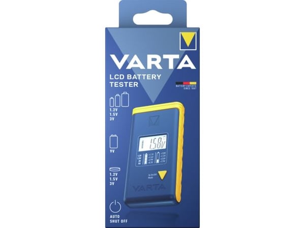 Varta LCD Battery Tester, 9v, AA, AAA, C, D, Alkalinsk, Lithium-Ion (Li-Ion), Nikkelmetallhydrid (NiMH), Blå, Gult