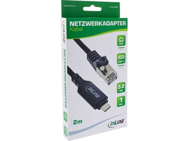 InLine® USB 3.2 nettverksadapterkabel, Gigabit, USB-C til RJ45-plugg, 2m (33381A)