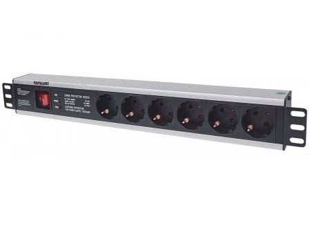 Intellinet 19" 1.5U Rackmount 6-Way Power Strip - German Type", On/Off-kytkimellä ja ylijännitesuojalla, 3m virtajohto - pistorasia (rack-versio) -...