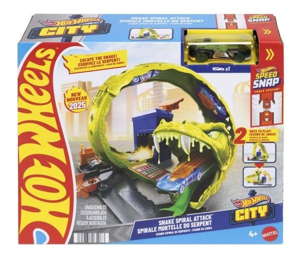 Hot Wheels City Snake Spiral Attack, Ajoneuvo ja ratasetti, 4 vuosi/vuosia, Muovi, Monivärinen