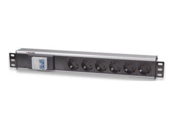 Intellinet 19" 1.5U Rackmount 6-Way Power Strip - German Type", Double Air Switch, ei ylijännitesuojaa, 1.6m virtajohto - Virranjakoyksikkö (rack-v...