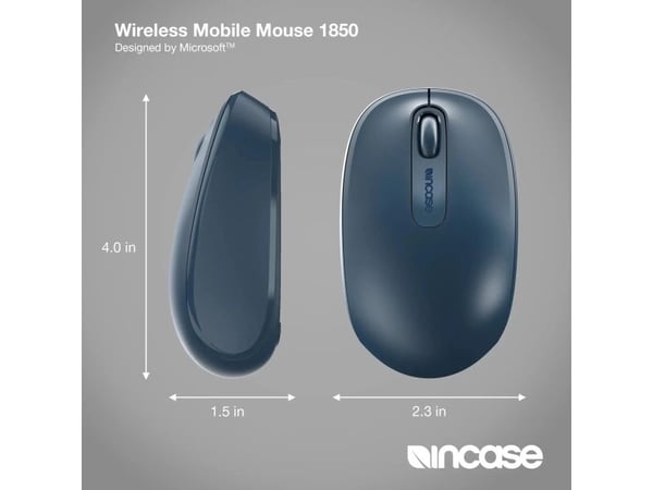 Incase Designed by Microsoft Wireless Mobile Mouse 1850, Ambidekstriøs, Optisk, RF kabel-fri, 1000 DPI, Blå