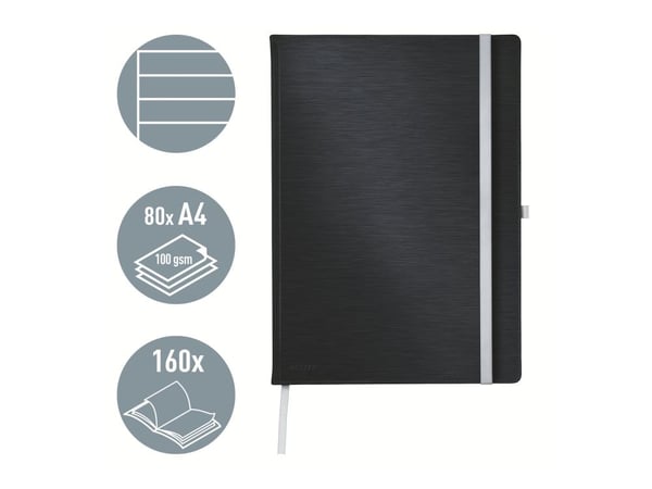 Leitz Style A4-muistikirja, 80arkkia, viivat, kovakantinen, Yksivärinen, musta, A4, 80 arkkia, 100 g/m², Viivapaperi