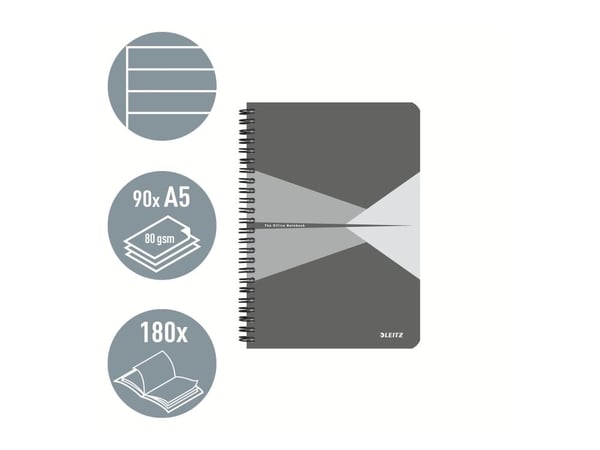 Leitz Office - Notebook set - spiralbundet - A5 (148 x 210 mm) - 90 ark / 180 sider - lined - polypropylen (PP)