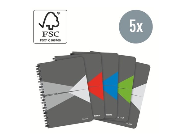Leitz Office - Notebook set - spiralbundet - A5 (148 x 210 mm) - 90 ark / 180 sider - lined - polypropylen (PP)