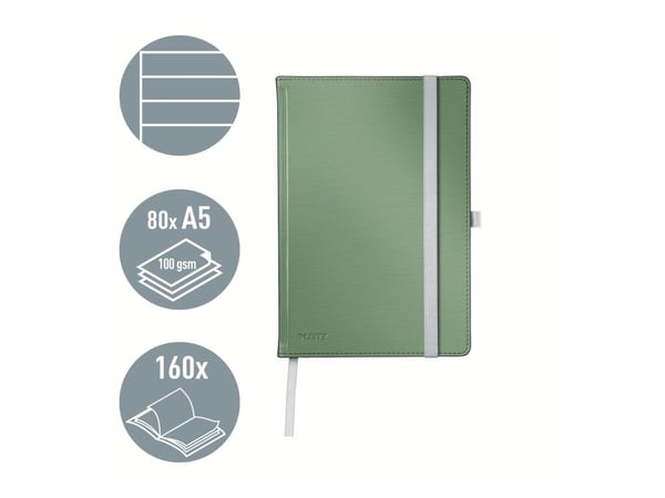 Leitz Style - Notisbok - eskebundet - A5 (145 x 210 mm) - 80 ark / 160 sider - elfenbenspapir - lined - olive green cover