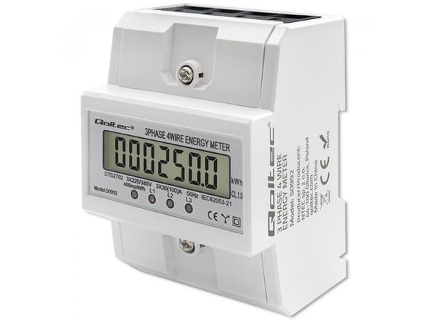 Qoltec kolmivaiheinen elektroninen energiamittari | DIN-kisko | 400V | 100A | LCD | 4P