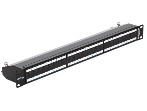 Delock - Koblingspanel - CAT 6a - RJ-45 X 24 - kullsort, RAL 9005 - 1U - 19"