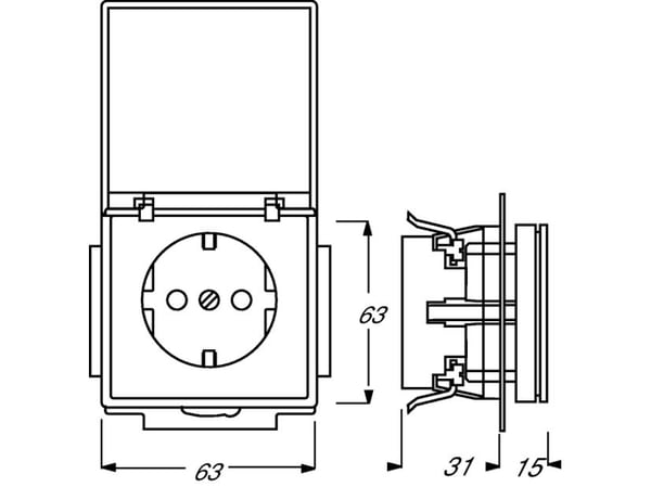 ABB 20 EUK-83, Tyyppi F, 2P+PE, Alumiini, Hopea, Termoplastinen, Muovi, IP20, 250 V