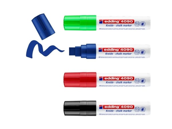 edding 4090 chalk - Markør - for glass, speil, krittbrett - svart, rød, blå, fluorescerende lysegrønn (fluorescent light green) - vannbasert flyten...