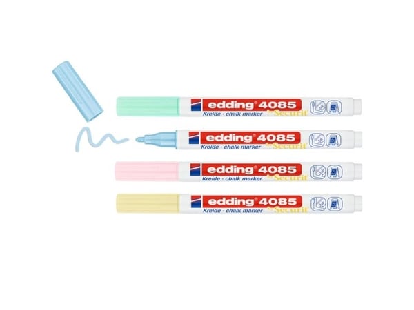 Edding 4085 Pastel Set, Lyseblå, Lysegrønn, Lyserosa, Gult, Kule, 4 stykker