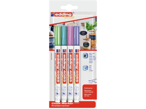 Edding e-4085/4 4-4085-4-1MET Kridtmarker Blå (metallic), Grøn (metallic), Pink (metallic), Violet metallic 1 mm, 2 mm 4 stk