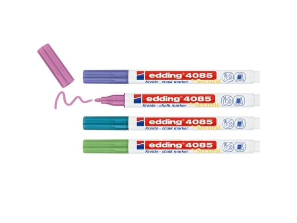 Edding 4085 Metallic Set, Metallisk blå, Metallisk grønn, Metallisk rosa, Metallisk fiolett, Kule, 4 stykker