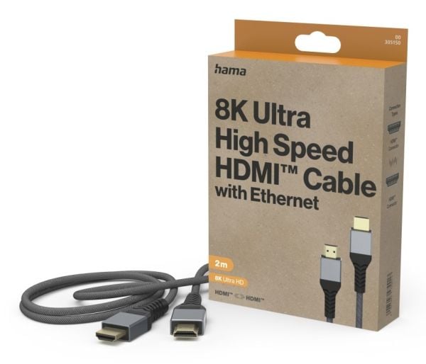 Hama 00305150, 2 m, HDMI Type A (Standard), HDMI Type A (Standard), 3D, 48 Gbit/sek, musta, harmaa